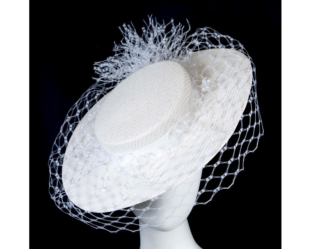 White boater hat with face veil by Fillies Collection